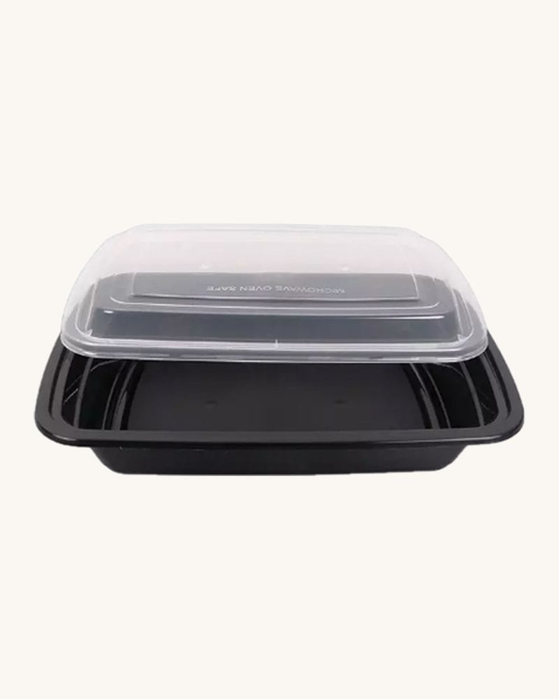 32oz Black rectangular w/ clear lid (ct: 150)