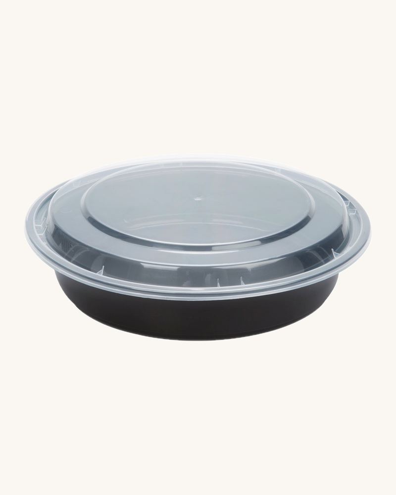 48oz-1C Black Round w/ Clear Lid (ct:150pcs)